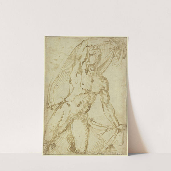 Kniender männlicher Akt, ein Gewand über dem Kopf haltend, nach rechts gewandt by Baccio Bandinelli