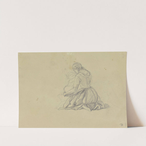 Kniendes Mädchen, die Augen mit seiner Rechten bedeckend, mit einem Kleinkind im linken Arm by Jakob Becker