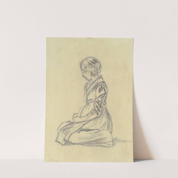 Kniendes Mädchen mit gesenktem Kopf im Profil nach links by Jakob Fürchtegott Dielmann