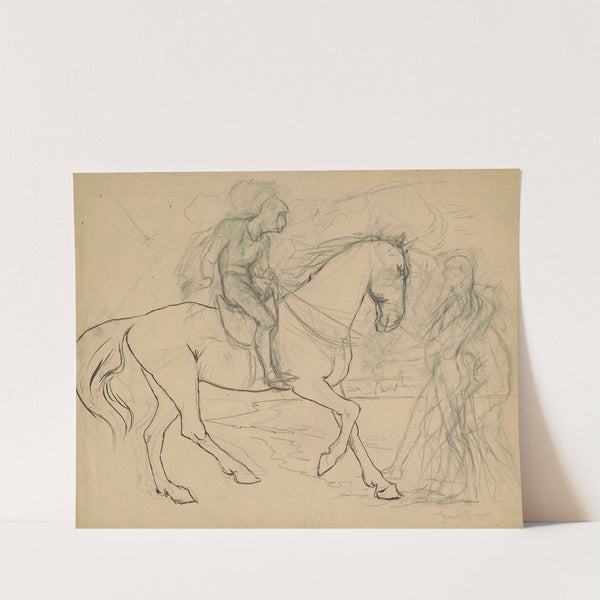 Knight in armour on horseback. Human figure to the right (1880 - 1920) by Hans Thoma