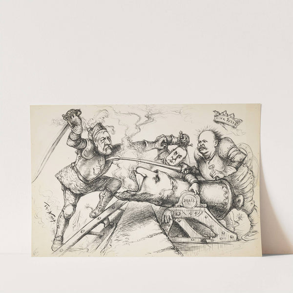 Knight Scorpio Blaine scaling the Reed and Mckinley Chinese Wall (1892) by Thomas Nast