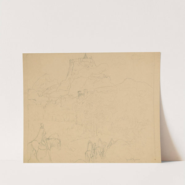 Knights of the Holy Grail on their way to a castle on a high hill (1880 - 1920) by Hans Thoma