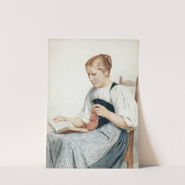 Knitting Girl Reading (1907) by Albert Anker