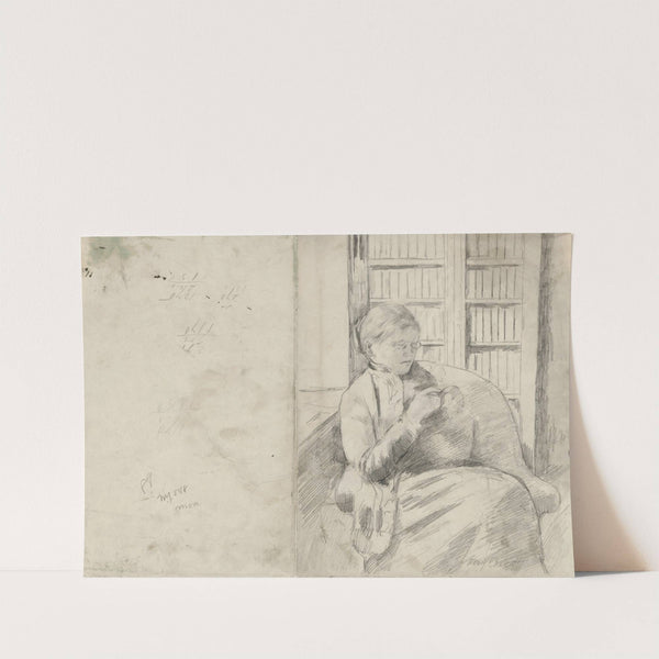 Knitting in the Library (recto) (c. 1881) by Mary Cassatt