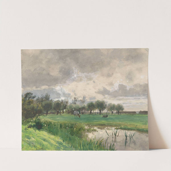 Koe grazend in een weide by Julius Jacobus van de Sande Bakhuyzen