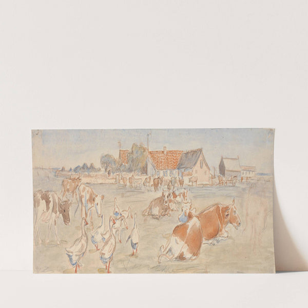 Køer og gæs ved Nyværk på Saltholm (udkast til dekoration af punchebolle) (1893) by Theodor Philipsen