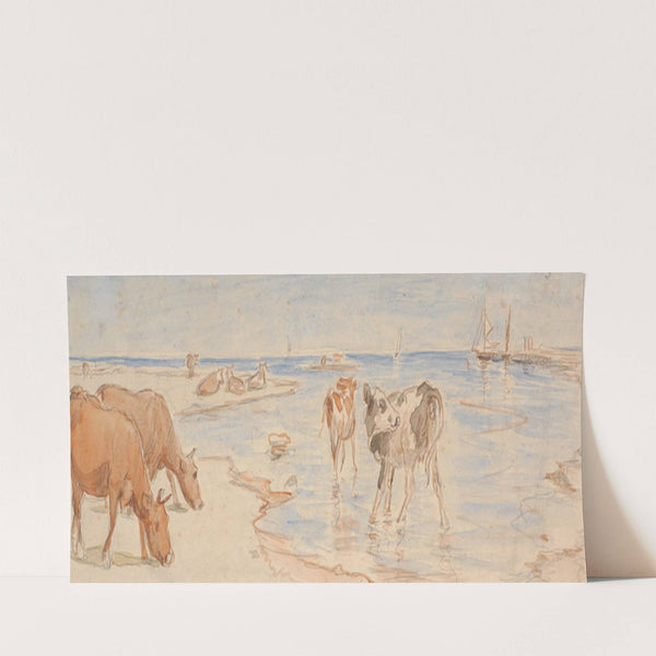 Køer og kalve nær indskibningsstedet på Saltholm (udkast til dekoration af punchebolle) (1893) by Theodor Philipsen