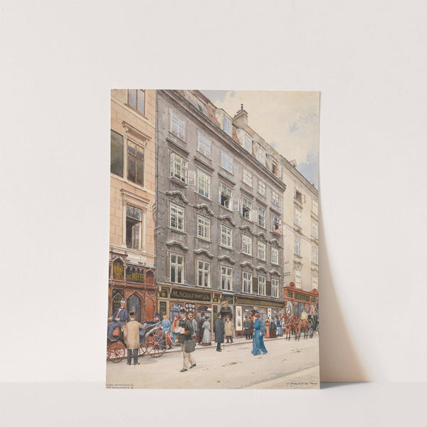 Kohlmarkt in Vienna and the Kunsthandlung Artaria, carriages, a post man and shopping strollers (1900) by Franz Poledne