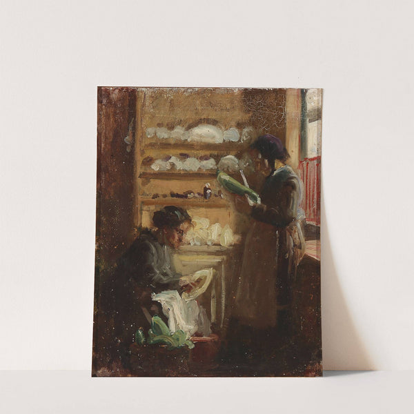 Køkken på Skagen med to figurer by Viggo Johansen