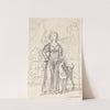 Kompositionsudkast til et portræt af en ung pige med højre hånd i siden og venstre arm om halsen på sin hund, stående ved en havetrappe (1790 – 1799) by Jens Juel