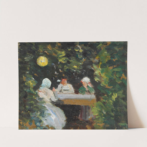 Komsammen i haven en sommeraften under lampen by Michael Ancher