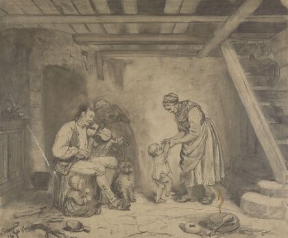 Kone danser med barn til felemusikk (1847)