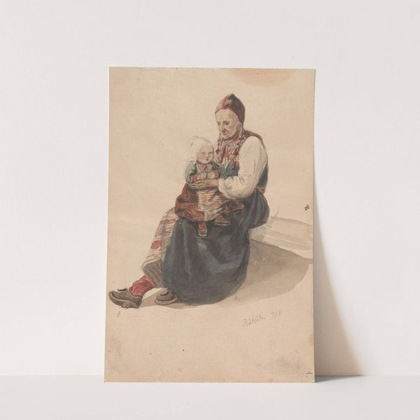 Kone med barn på fanget, Rättvik (1852) by Adolph Tidemand