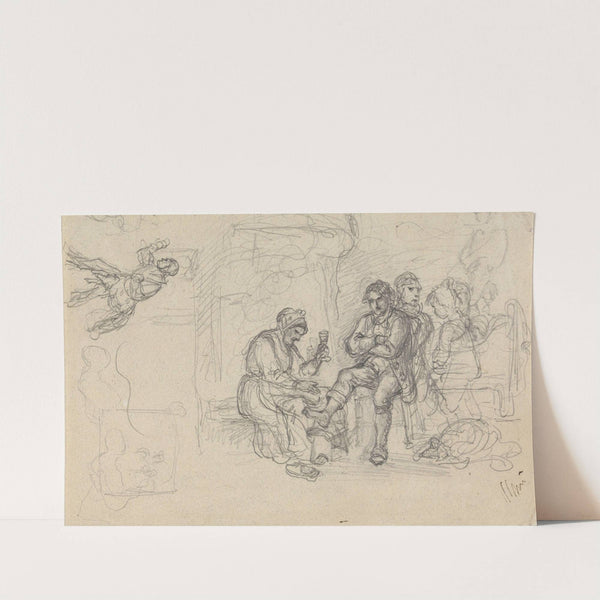 Kone som vasker sittende ung manns fot by Adolph Tidemand