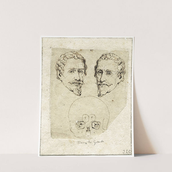 Kop van Hugo de Groot: beeld, spiegelbeeld en schedel by David Humbert de Superville