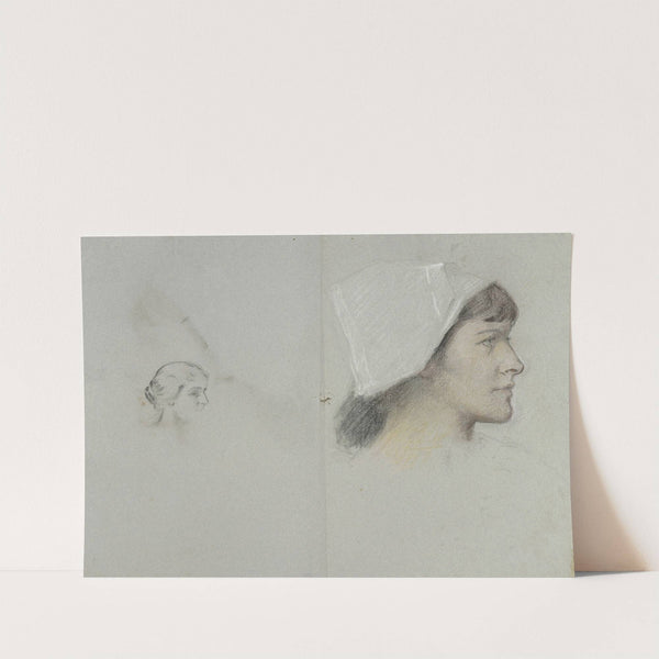 Kopf einer jungen Frau mit Haube im Profil nach rechts by Otto Scholderer