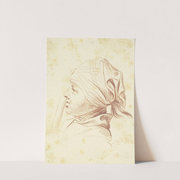 Kopf eines jungen Mannes mit Kopftuch, einen Stab an den Mund haltend, im Profil nach by Daniel Nikolaus Chodowiecki