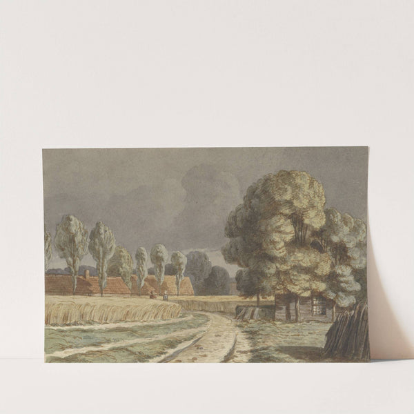 Korenveld tussen huizen onder een dreigende onweerslucht te Hilversum by Hendrik Abraham Klinkhamer