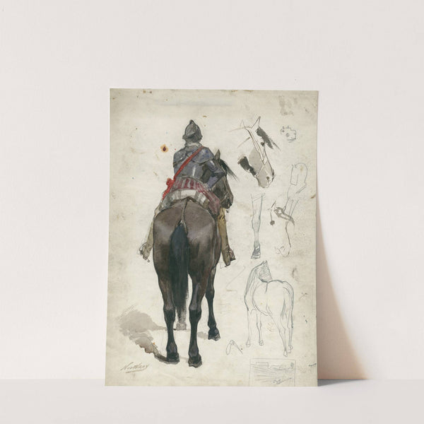 Krijgsman te paard op de rug gezien by Nicolaas van der Waay