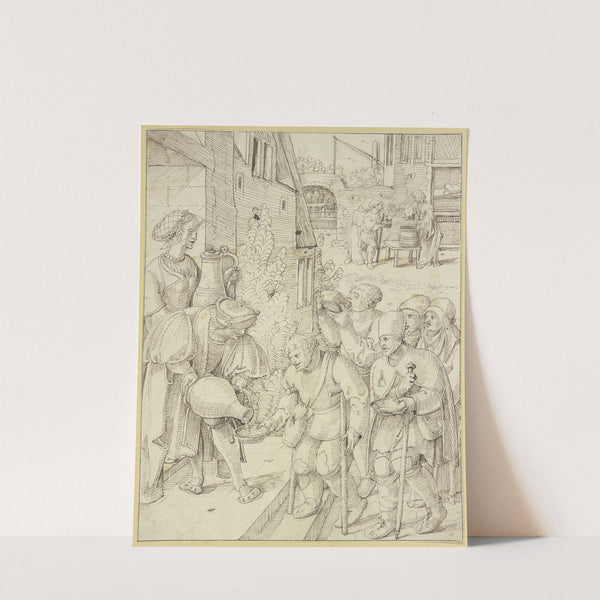 Krüppel und Bettler werden gespeist und getränkt by Pieter Cornelisz Kunst