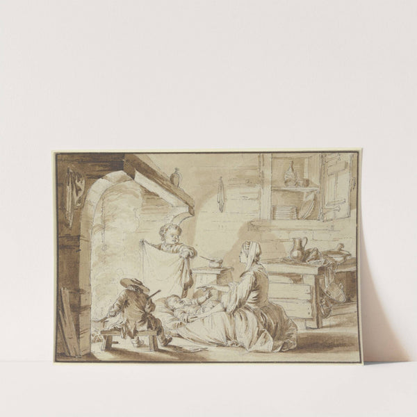 Kücheninterieur mit Mutter und drei Kindern by Jean-Michel Moreau