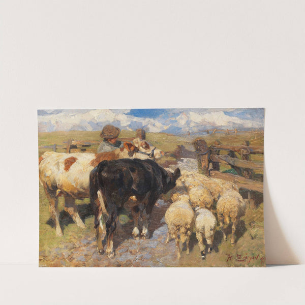 Kühe und Schafe am Gatter (1897) by Heinrich Von Zügel