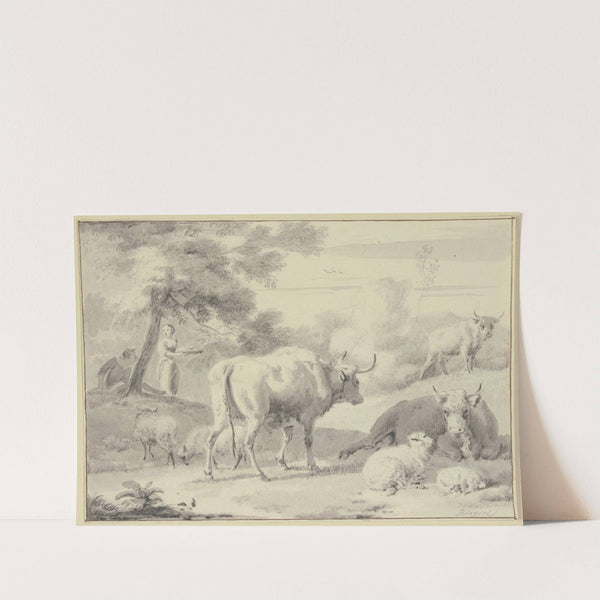 Kühe und Schafe, links unter einem Baum Hirte und Hirtin by Dirck van Bergen