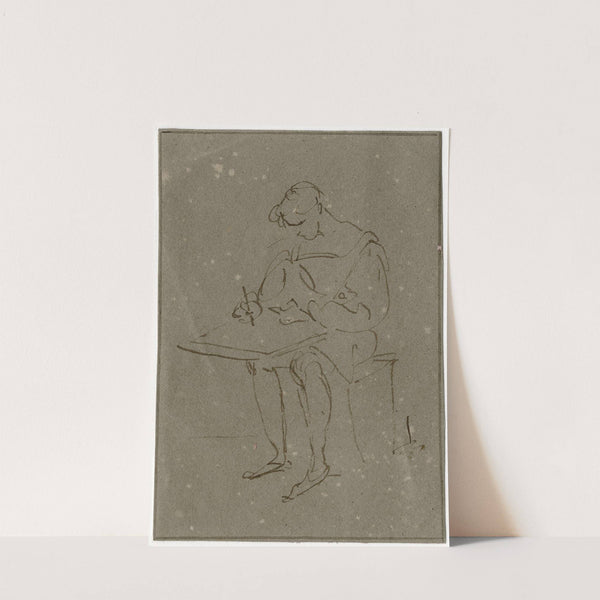 Kunstenaar a.h. werk, zittend op bankje by David Humbert de Superville