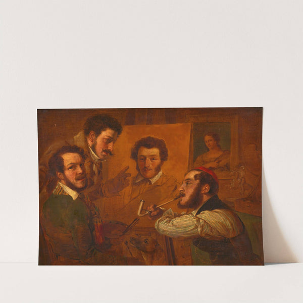 Künstlergesellschaft; Die Maler Gauermann, Danhauser und Alconiere vor dem Bild Dr. Müllers (1830) by Alexander Clarot