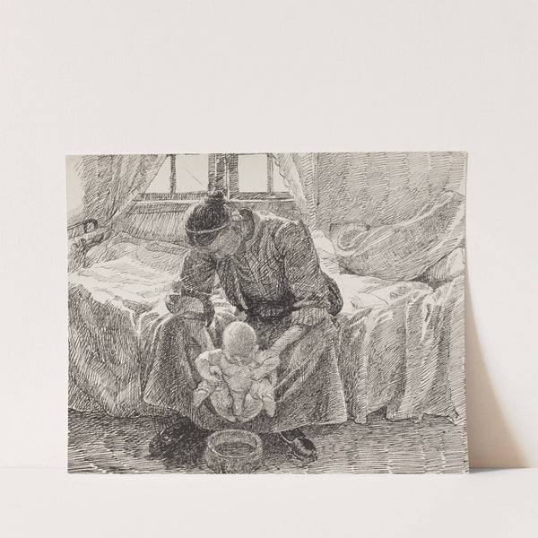 Kunstnerens hustru der holder sit barn frem by Fritz Syberg