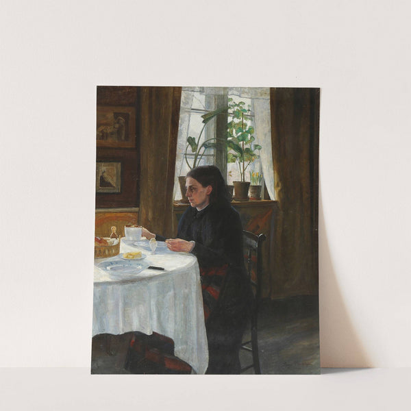 Kunstnerens mor, Agnes, siddende ved morgenmaden by Aage Bertelsen