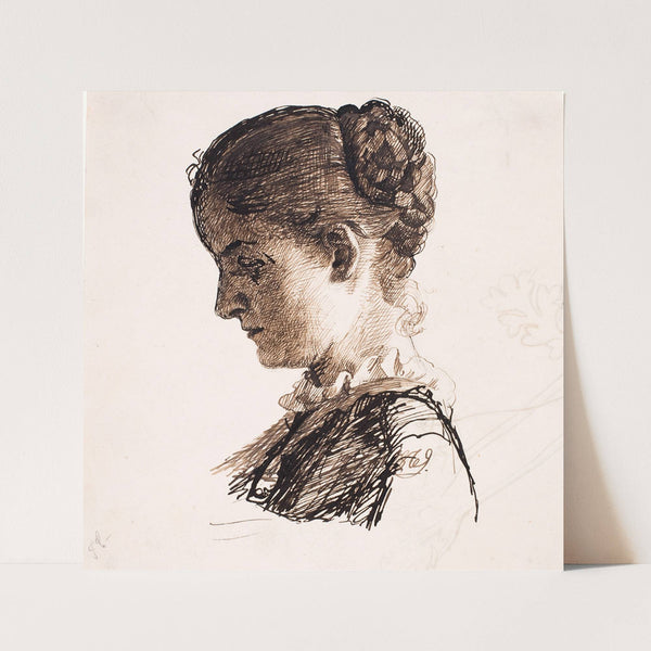 Kunstnerens søster Elisabeth. Profil t.v. Fletningefrisure (1869) by Kristian Zahrtmann