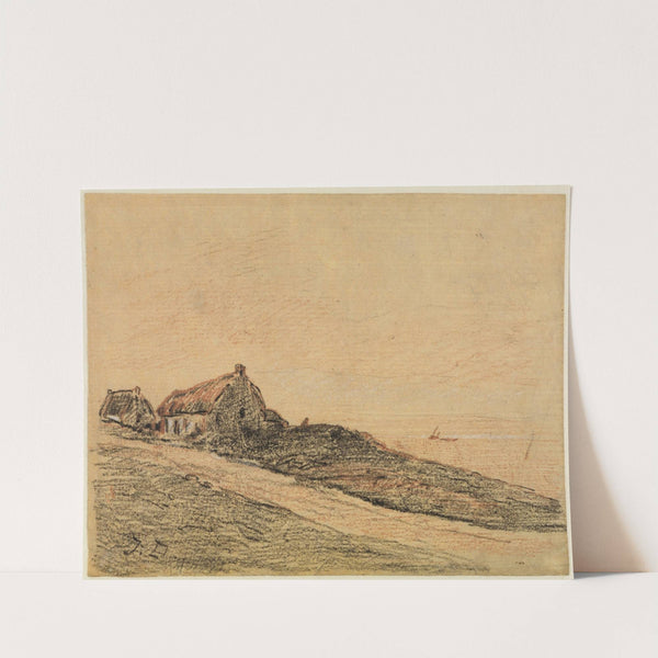 Küstenlandschaft bei Cayeux mit zwei Hütten by Jules Dupré