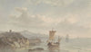 Kustlandschap met haven en schepen op het water