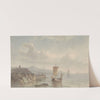 Kustlandschap met haven en schepen op het water by Christiaan Lodewijk Willem Dreibholtz