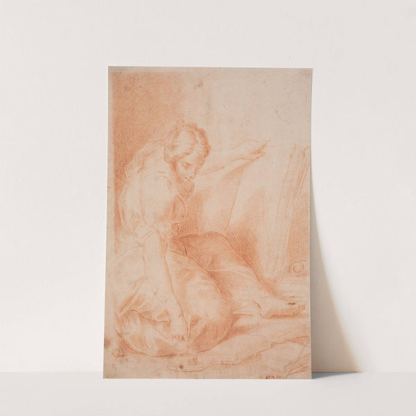 Kvinde skrivende i en foliant. (Fama) by Hendrik Krock