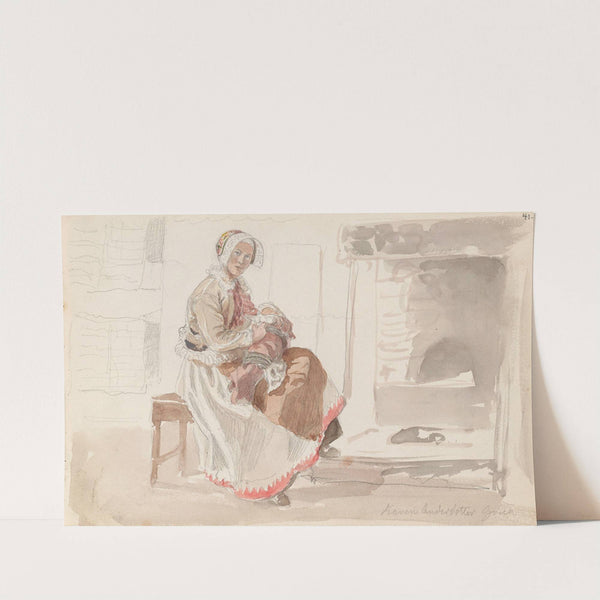 Kvinne med barn i interiør (1852) by Adolph Tidemand