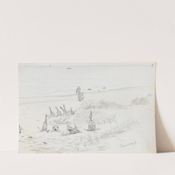 Kvinne med barn og ankere på stranden, Göhren by Hans Gude