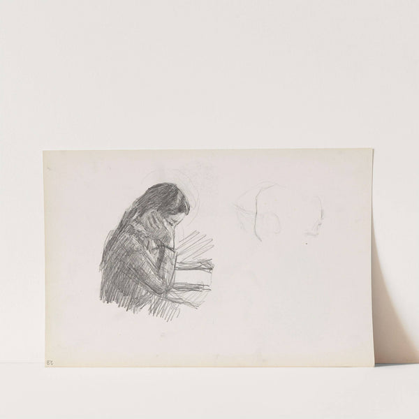 Kvinne som leser; riss by Signe Scheel