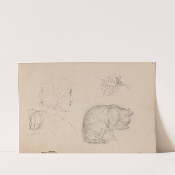 Kvinnefigur; katter; kvinnesal (between 1855 - 1857) by Adolph Tidemand