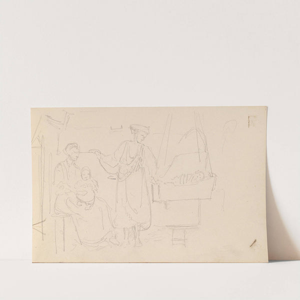 Kvinner og barn i interiør (1855-1857) by Adolph Tidemand