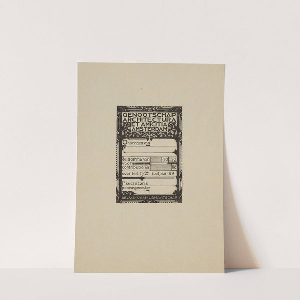 Kwitantie van het Genootschap Architectura et Amiticia. (1925) by Karel de Bazel