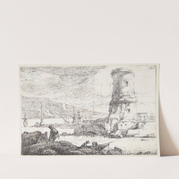 Kystlandskab med et rundt tårn by Thomas Wijck