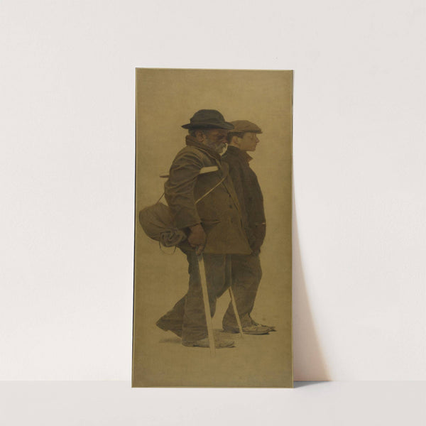 La Bouchée de pain; un vieil homme à béquilles et un jeune homme côte à côte by Fernand Pelez