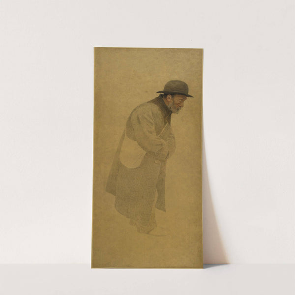 La Bouchée de pain; vieil homme coiffé d'un chapeau melon, une besace en bandoulière by Fernand Pelez