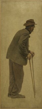 La Bouchée de pain; vieil homme s’appuyant sur des cannes