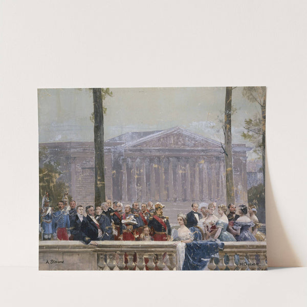 la famille impériale entourée de nombreuses personnalités du Second Empire devant le palais Bourbon by Henri Gervex