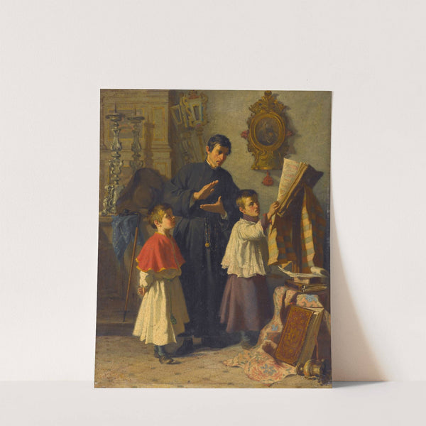 La leçon de chant des enfants de choeur, dans une sacristie à Rome by Auguste Dutuit
