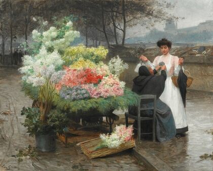 La marchande de fleurs sur les Quais à Paris, circa 1890