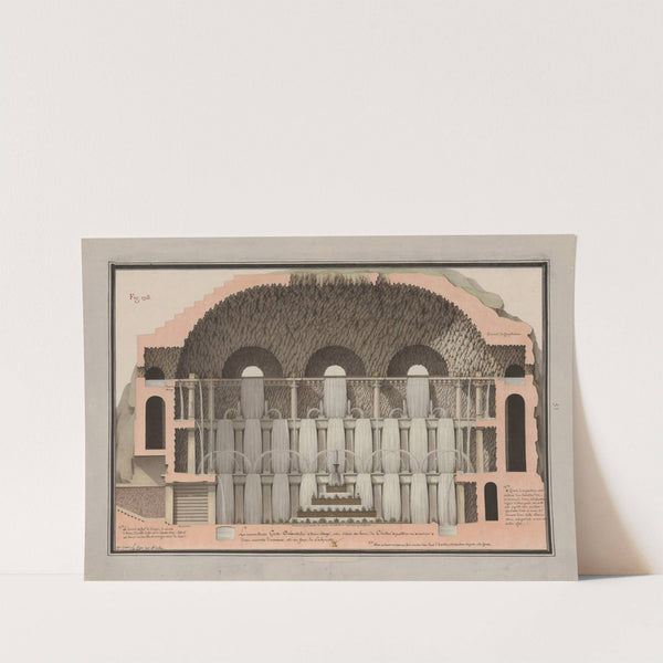 La merveilleuse grote océanitides à trois étage, est située au bout du cloitre à partere ou à miroir d’eau couverts d’oiseaux, et en face du labyrinthe (1777-1825) by Jean Jacques Lequeu